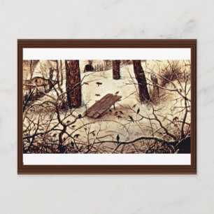 Winterlandschaft mit Schlittschuhläufern und Vogel Postkarte