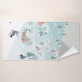 Winterlandschaft mit Schnee, Bäumen und Kindern au Badehandtuch (Badehandtuch)