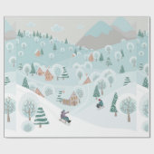 Winterlandschaft mit Schnee, Bäumen und Kindern au Geschenkpapier (Flach)