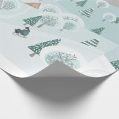 Winterlandschaft mit Schnee, Bäumen und Kindern au Geschenkpapier (Ecke)