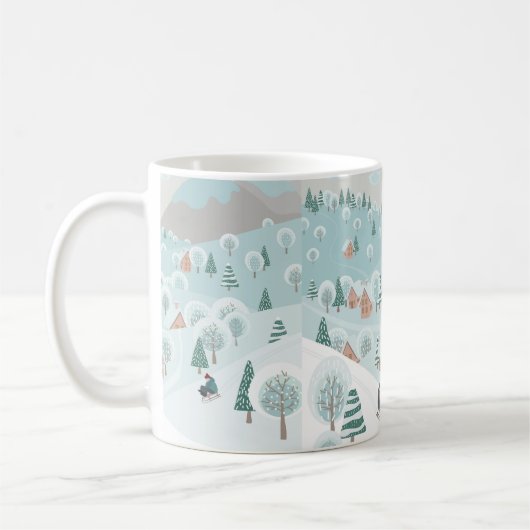 Winterlandschaft mit Schnee, Bäumen und Kindern au Kaffeetasse (Links)