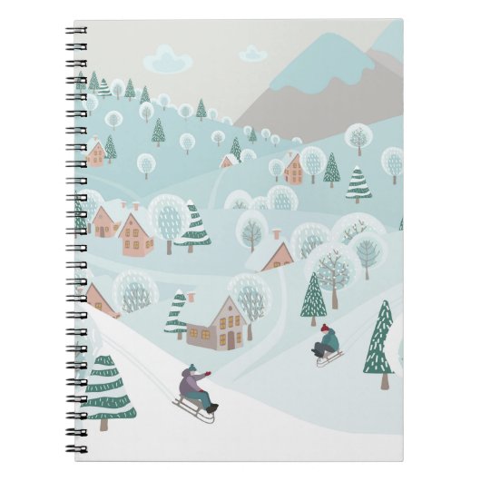 Winterlandschaft mit Schnee, Bäumen und Kindern au Notizblock (Vorderseite)