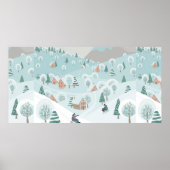 Winterlandschaft mit Schnee, Bäumen und Kindern au Poster (Vorne)