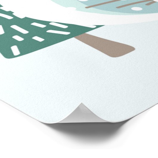 Winterlandschaft mit Schnee, Bäumen und Kindern au Poster (Ecke)