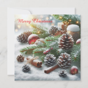 Winterlandschaft mit Schnee und Tannenzweig Feiertagskarte
