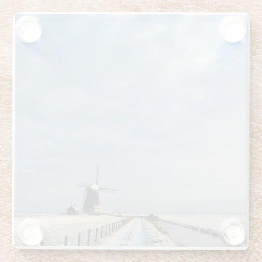 Winterlandschaft mit Schnee und Windmühle in Holla Glasuntersetzer (Rückseite)