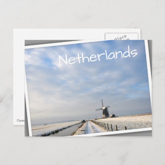 Winterlandschaft mit Schnee und Windmühle in Holla Postkarte (Vorne/Hinten)