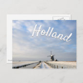Winterlandschaft mit Schnee und Windmühle in Holla Postkarte (Vorne/Hinten)