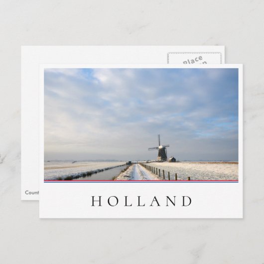 Winterlandschaft mit Schnee und Windmühle in Holla Postkarte (Vorne/Hinten)