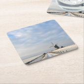 Winterlandschaft mit Schnee und Windmühle in Holla Rechteckiger Pappuntersetzer (angewinkelt)