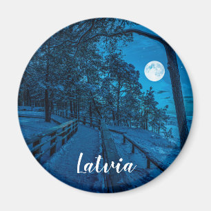 Winterlandschaft mit schneebedecktem Pinienwald Magnet