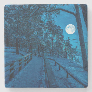 Winterlandschaft mit schneebedecktem Pinienwald Steinuntersetzer