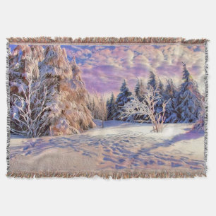 Winterlandschaft mit schneebedeckten Bäumen Aquare Decke