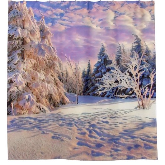 Winterlandschaft mit schneebedeckten Bäumen Aquare Duschvorhang (Vorderseite)