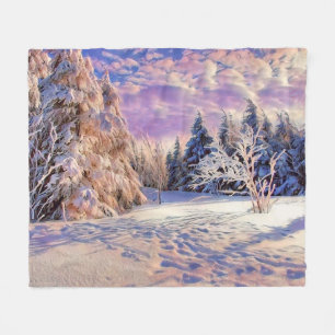 Winterlandschaft mit schneebedeckten Bäumen Aquare Fleecedecke