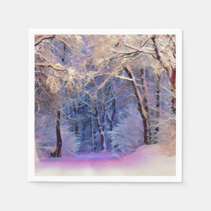 Winterlandschaft mit schneebedeckten Bäumen Aquare Serviette