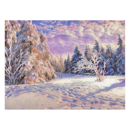 Winterlandschaft mit schneebedeckten Bäumen Aquare Tischdecke (Vorderseite (Horizontal))