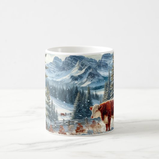 Winterlandschaft mit schneebedeckten Kühen Kaffeetasse (Mittel)