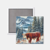 Winterlandschaft mit schneebedeckten Kühen Magnet (Vorderseite/Rückseite)