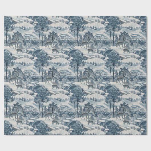 Winterlandschaft mit Schwan und Hirsch im Schnee Geschenkpapier (Flach)