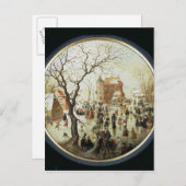 Winterlandschaft mit Skatern in der Nähe eines Sch Postkarte (Vorne/Hinten)