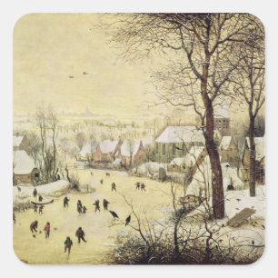 Winterlandschaft mit Skatern Quadratischer Aufkleber