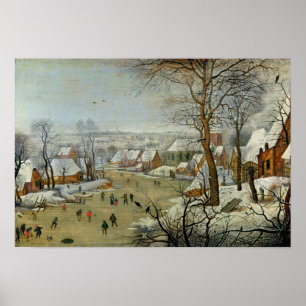 Winterlandschaft mit Skatern und Vogelfalle Poster