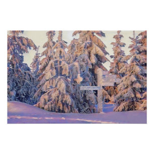 Winterlandschaft mit verschneiten Bäumen Aquarell Poster