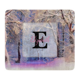 Winterlandschaft mit verschneiten Bäumen Aquarell Schneidebrett