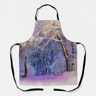 Winterlandschaft mit verschneiten Bäumen Aquarell  Schürze