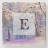 Winterlandschaft mit verschneiten Bäumen Aquarell  Steinuntersetzer (Vorderseite)
