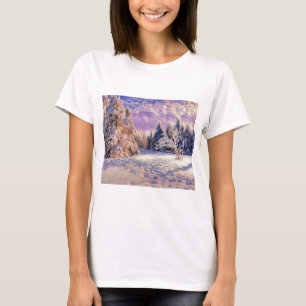 Winterlandschaft mit verschneiten Bäumen Aquarell T-Shirt