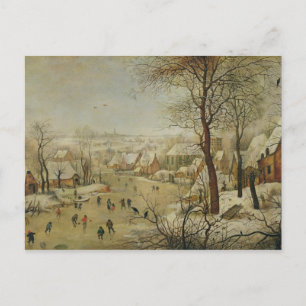 Winterlandschaft mit Vogelfalle (Öl auf Tafel) Postkarte