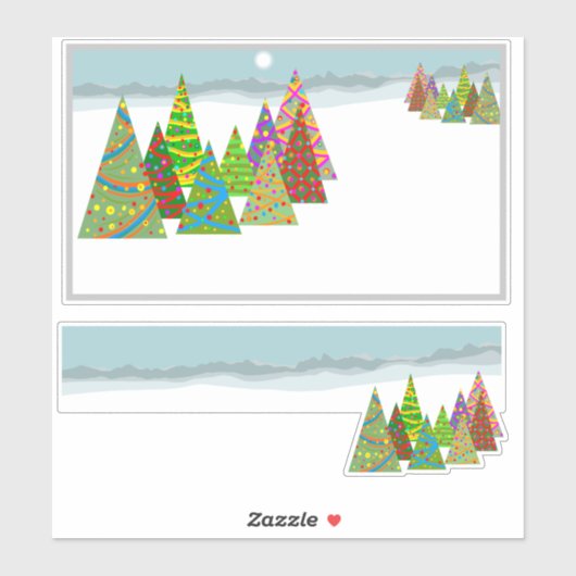 Winterlandschaft mit Weihnachtsbäumen Aufkleber (Blatt)