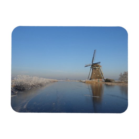 Winterlandschaft mit Windmühle und Eis Magnet (Horizontal)
