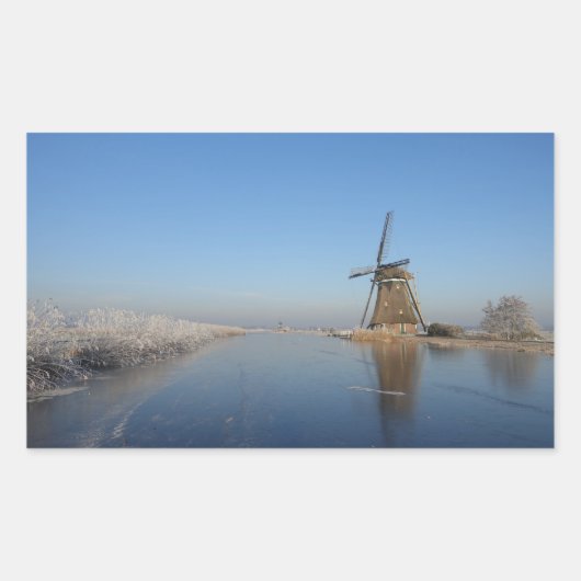 Winterlandschaft mit Windmühle und Eis Rechteckiger Aufkleber (Vorderseite)