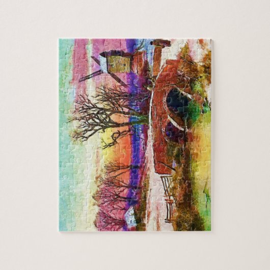 Winterlandschaft mit Windmühle und Steinbrücke Kun Puzzle (Vertikal)