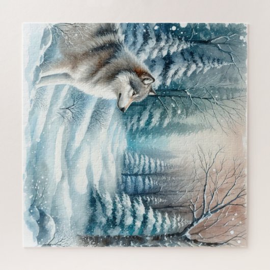 Winterlandschaft mit Wolf Puzzle (Horizontal)