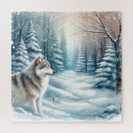 Winterlandschaft mit Wolf Puzzle (Vertikal)