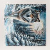 Winterlandschaft mit Wolf Puzzle (Horizontal)