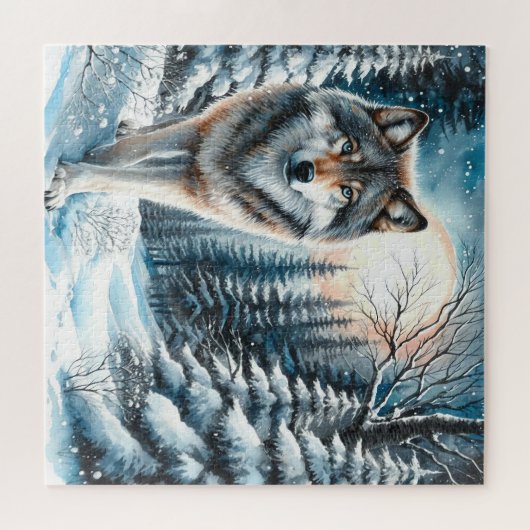 Winterlandschaft mit Wolf Puzzle (Horizontal)