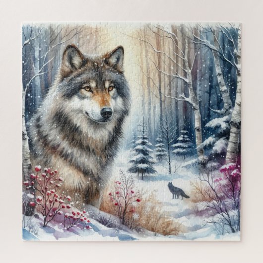 Winterlandschaft mit Wolf Puzzle (Vertikal)