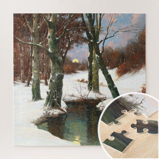 Winterlandschaft mit zunehmendem Mond Puzzle