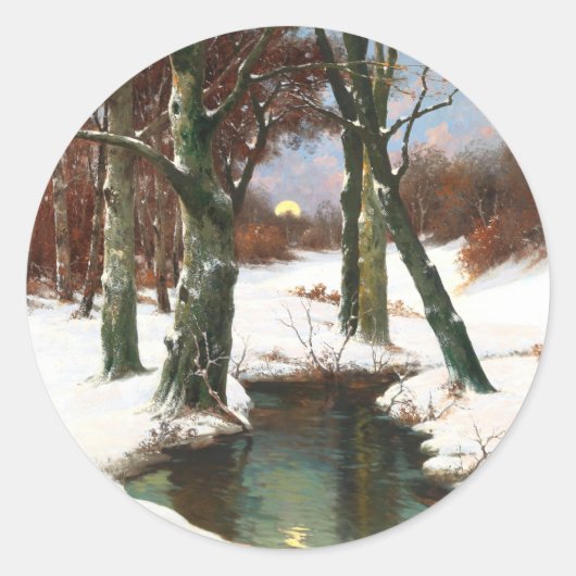 Winterlandschaft mit zunehmendem Mond Runder Aufkleber (Vorderseite)