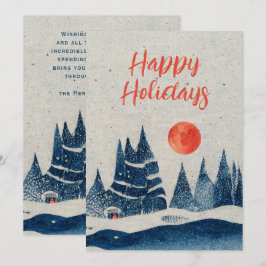 Winterlandschaft Orange Moon Navy Blau Feiertagskarte