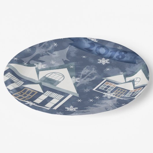 Winterlandschaft Pappteller (Schrägansicht)