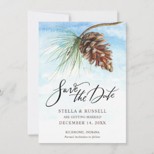 Winterlandschaft Pinecone Wasserfarbe Save the Dat