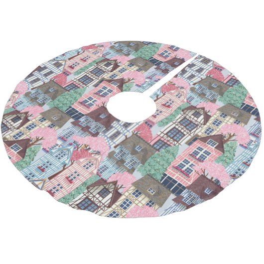 Winterlandschaft Polster-Tree-Rock gebürstet Polyester Weihnachtsbaumdecke (Schrägansicht)