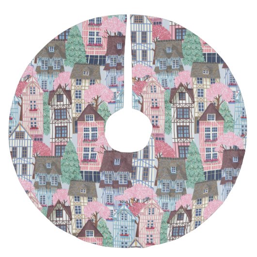 Winterlandschaft Polster-Tree-Rock gebürstet Polyester Weihnachtsbaumdecke (Vorderseite)