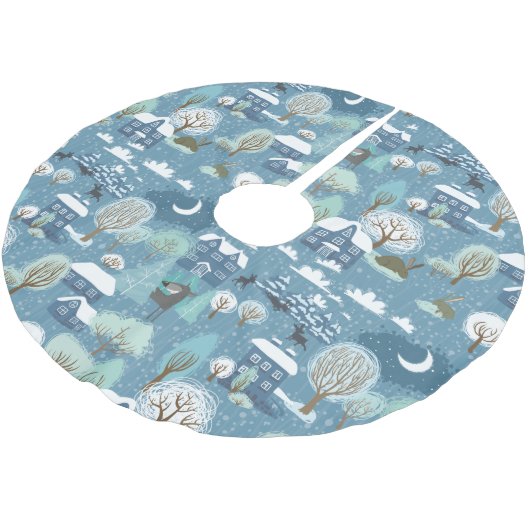 Winterlandschaft Polyester Weihnachtsbaumdecke (Schrägansicht)